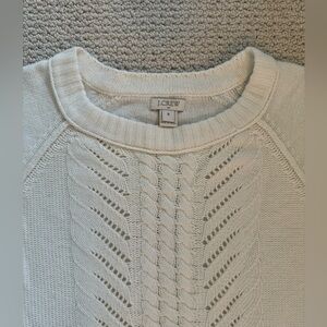 J. Crew White Wool Pointelle Cable Long Sleeve Sweater - M